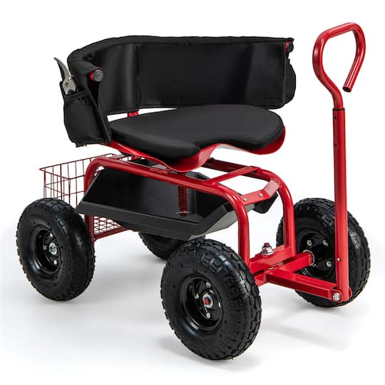 Costway Height-Adjustable Rolling Garden Cart Scooter with Swivel Seat